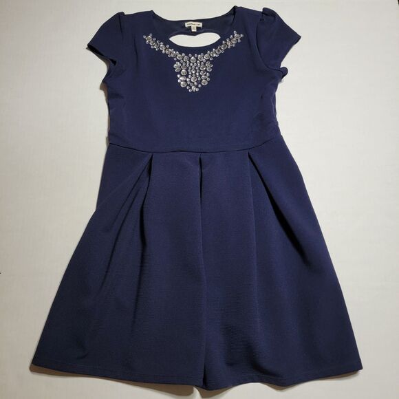 Monteau Girl Dress Dark Navy w/ Diamond Studs - Size 10/12 (M) - Picture 1 of 5